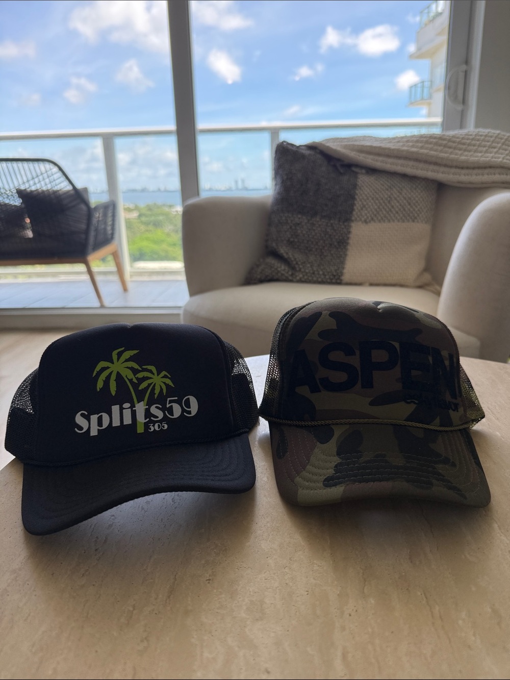 Splits59 Black Trucker Hat with Lime Palm Logo